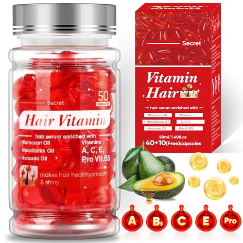 Jaxmoon Hair Treatment Serum - Bali Secret Hair Vitamin, No Rinse with Moroccan Macadamia Avocado Oils, Vitamins A C E Pro Vit B5, 50 Capsules