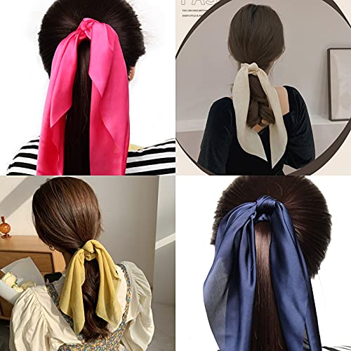 3PCS Hair Scarf Scruncheis for Women Knotted Bow Hair Ties Elastic Bands Satin Hair Ribbon Scrunchy Red Ponytail Holder for Women and Girls (Yellow Beauty and Personal Care LFOUVRE