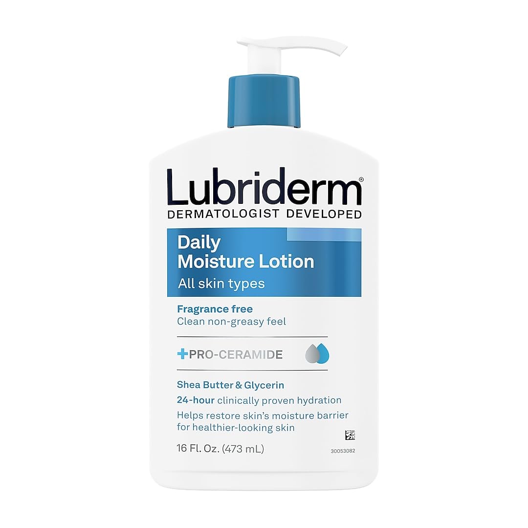 Lubriderm Daily Moisture Hydrating Unscented Body Lotion with Vitamin B5 for Normal to Dry Skin, Non-Greasy and Fragrance-Free Lotion. 16 fl. oz