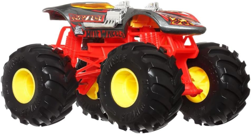 Hot Wheels Monster Trucks Oversized Twin Mill 1:24 Scale Die-Cast Vehicle, Red and Black, Giant Wheels, Ages 3-8 Years