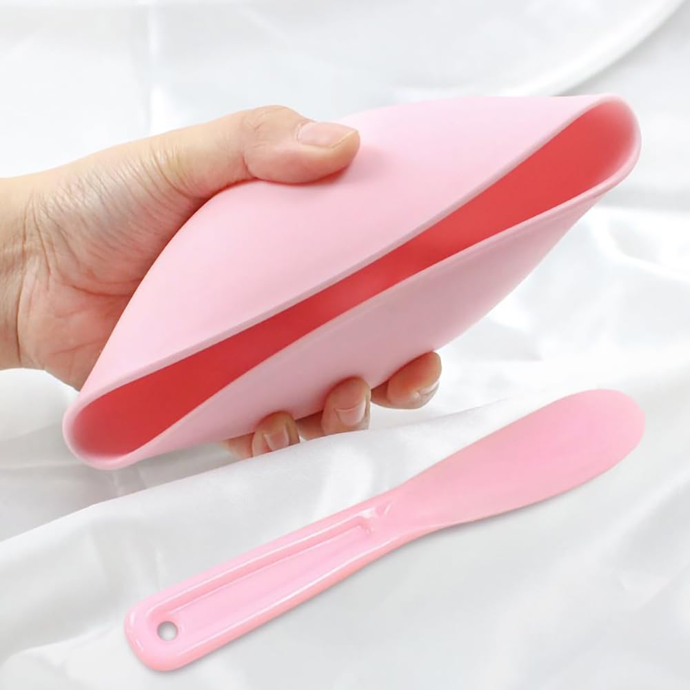 BFLCTTBD 2 Pairs Pink Face Mask Mixing Bowl Set Silicone Mixing Bowl Spatula For Face Mask Small Flexible Rubber Spa Facial Face Mask Mixing Bowl