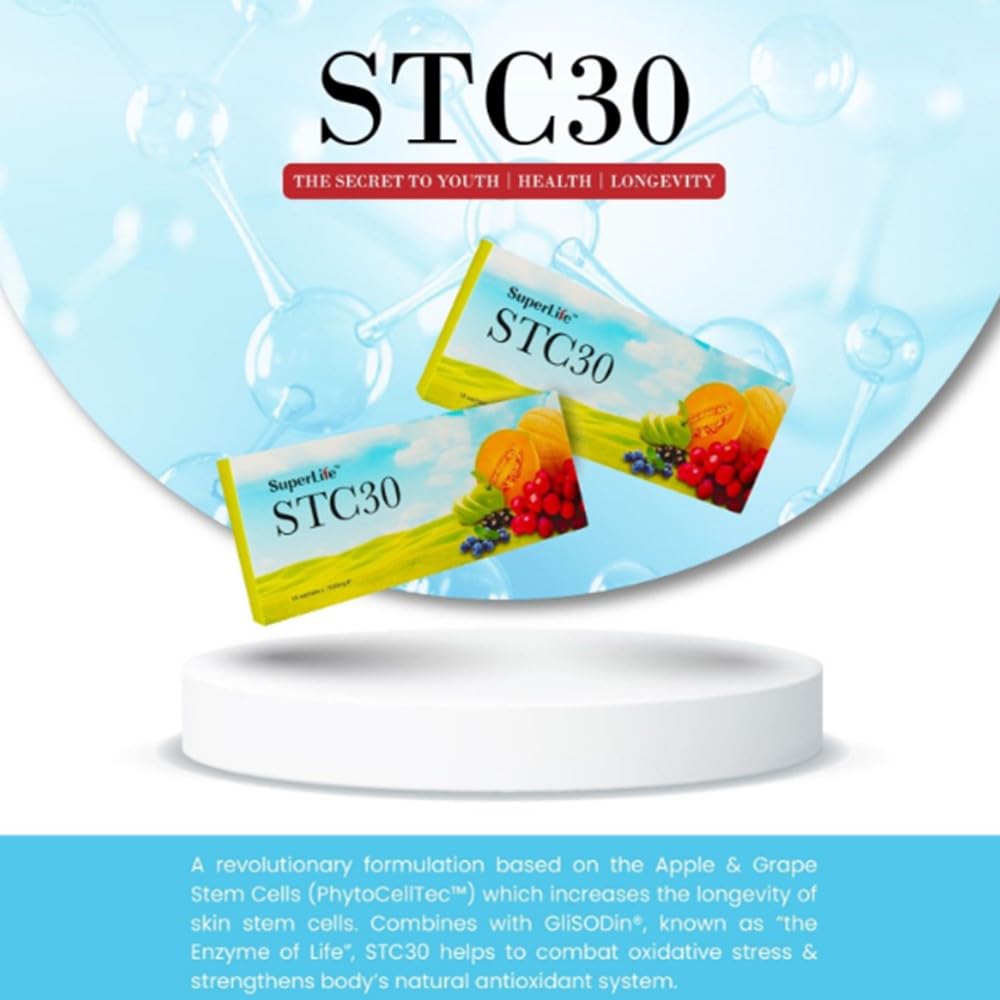 SUPERLIFE STC30 Stem Cell Anti Aging Supplement Reduce Wrinkles Pores Pimples Fine Lines Skin Texture (15 Sachets)