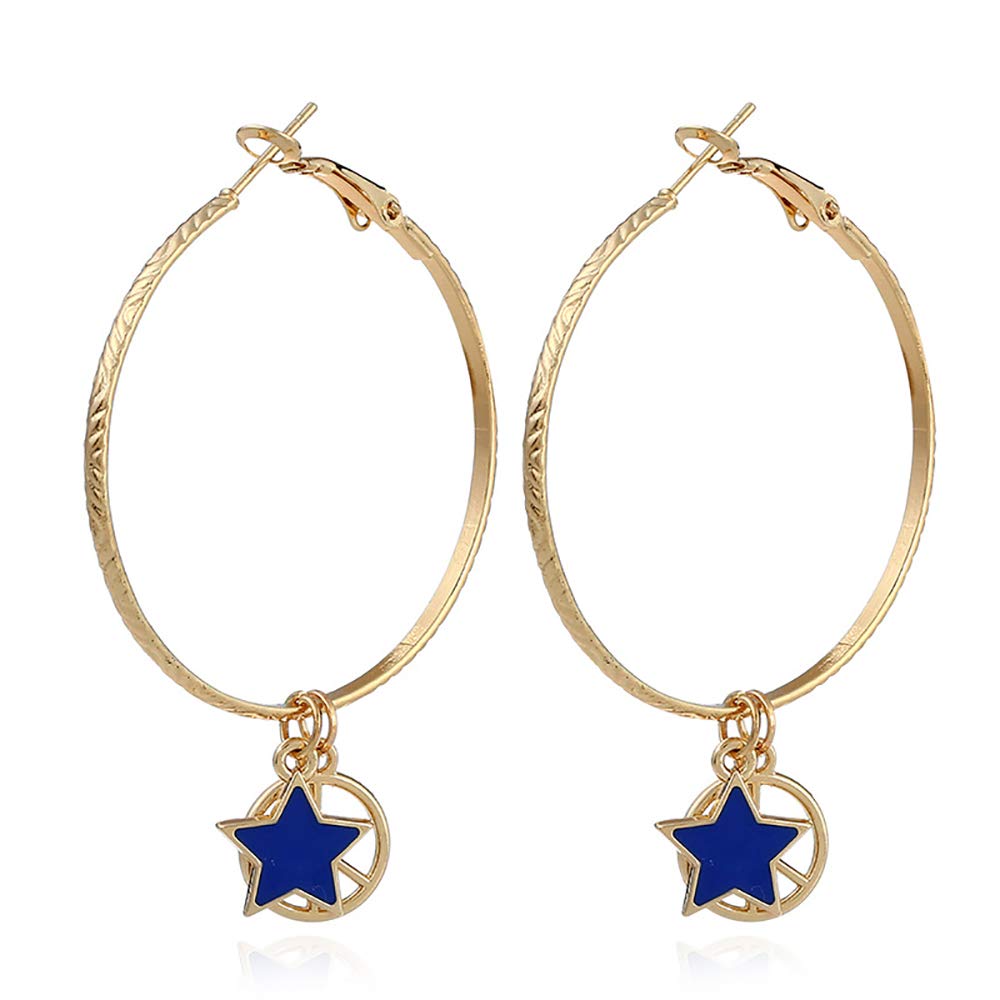 DoubleNine Star Large Hoop Earring Anti War Dangle Lightweight Peace Sign Gold Delicate Accessories for Women Girls