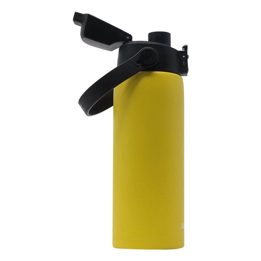 New Aquatix (Lemon Yellow, 21 Ounce) Pure Stainless Steel Double Wall Vacuum Insulated Sports Water Bottle Convenient Flip Top Cap with Removable