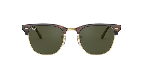 Ray-Ban Unisex RB3016 Clubmaster Square Sunglasses, Mock Tortoise On Gold/G-15 Green, 49 mm