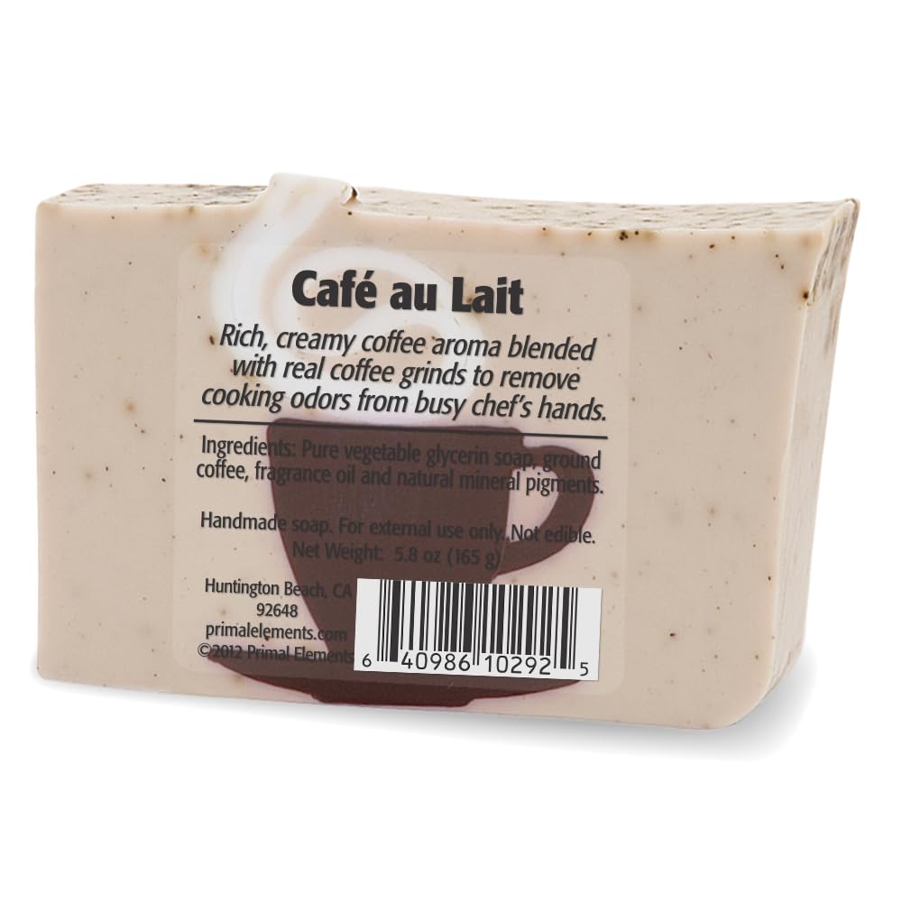 Primal Elements Glycerin Bar Soap | Helps All Skin Types, Sensitive, Oily & Dry Skin | NO PARABENS, VEGAN, GLUTEN FREE, 100% VEGETABLE BASE - (Café Au