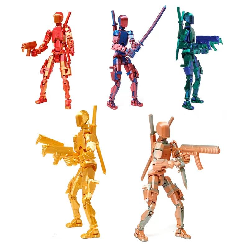 FoxVilla T13 Action Figure – Golden Titan 13 3D Printed Collectible, Assembled Dummy 13 Lucky Robot Figure for Collectors (Golden13)