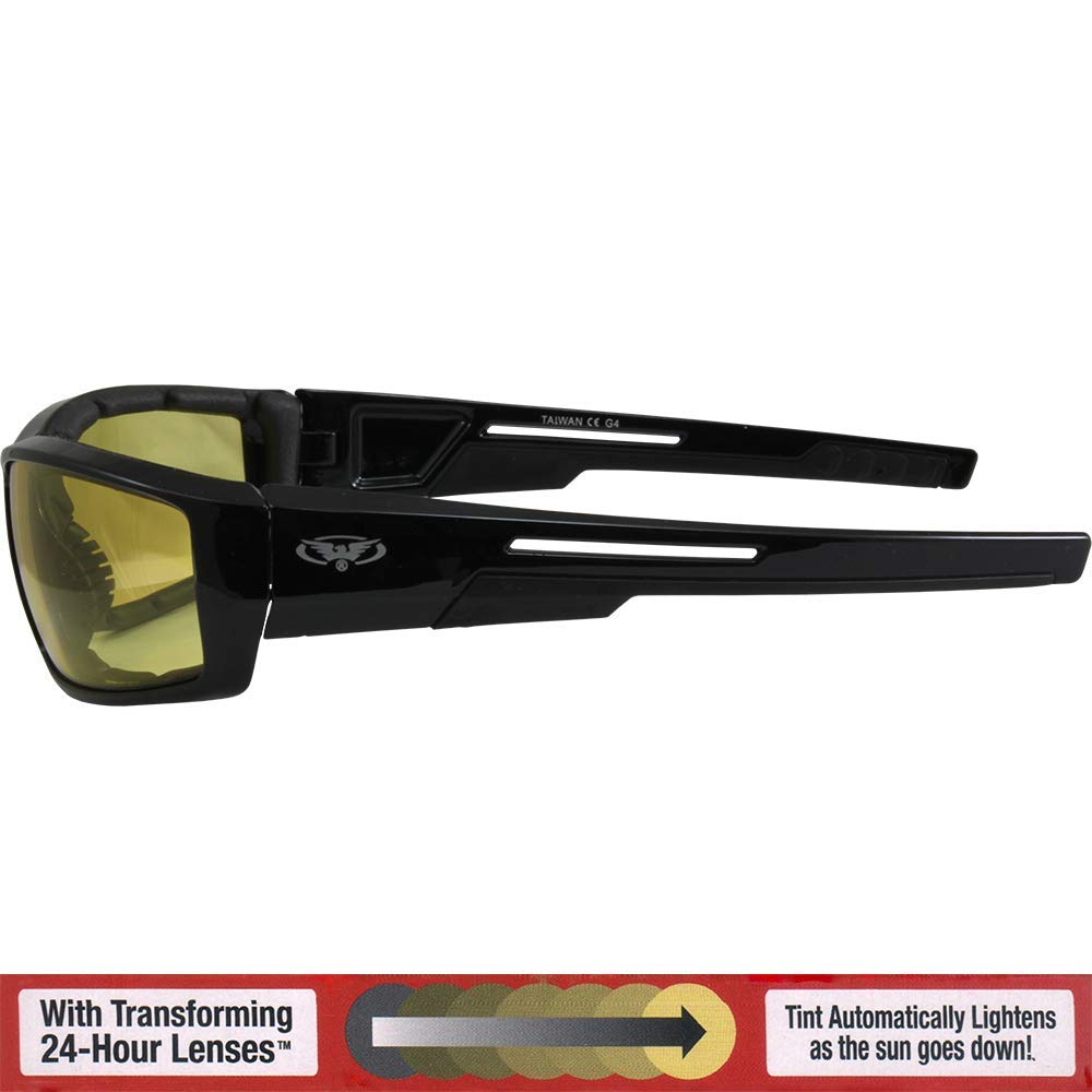 Global Vision Sly 24 Auto-Darkening Photochromic Motorcycle Sunglasses with Black Frames and Yellow-to-Smoke Color Changing Lenses UV400