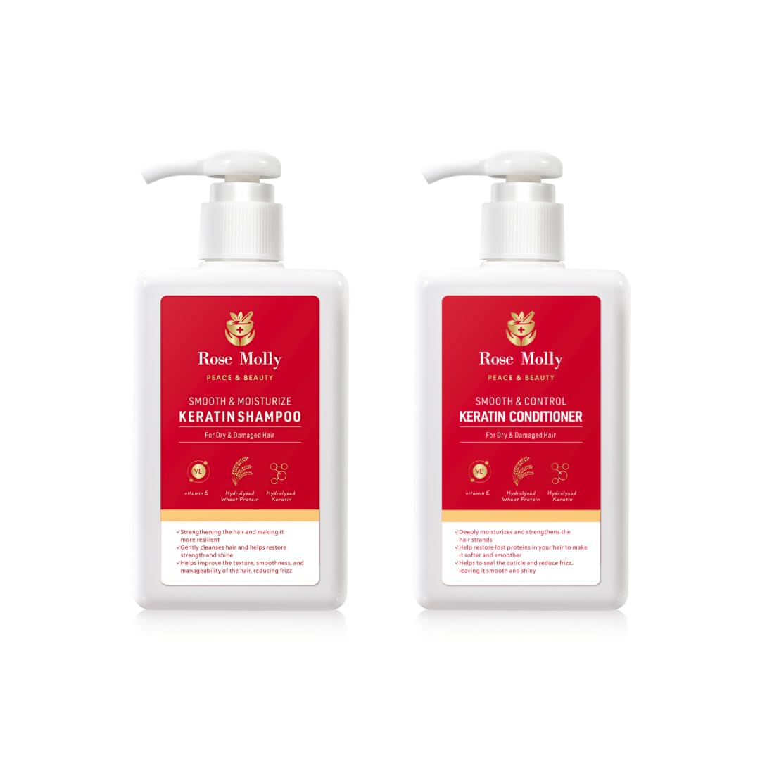 Rose Molly Keratin Shampoo and Conditioner for Dry, Damaged Hair