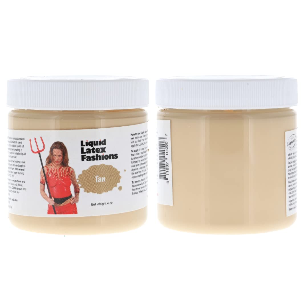 Tan 4 Oz - Liquid Latex Body Paint, Ammonia Free No Odor, Easy On and Off, Cosplay Makeup, Creates Professional Monster, Zombie Arts