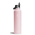 Hydro Flask Water Bottle - Insulated Stainless Steel - Straw Lid, Non Spill, Leakproof 24 Oz Trillium Pink