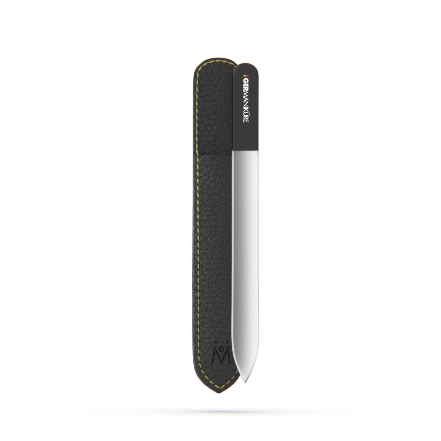 GERMANIKURE Czech Crystal Glass Nail File in Suede Leather Case, Original Black Branded, Professional Manicure & Pedicure Products for Easy Shaping