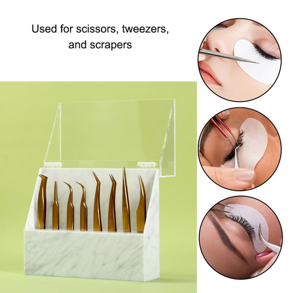 8 Holes Tweezers Holder, Acrylic Rack Storage Eyelash Extension Tools with Dust Cover Tweezer Display Stand Holder Eyelash Extension Supplies Acrylic