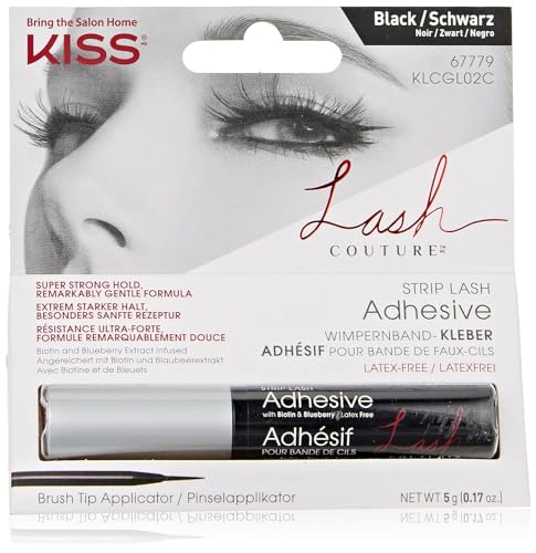 KISS Lash Couture, Lash Glue, Super Strong Strip Lash Adhesive, Black, Includes Lash Adhesive, Long Lasting Wear, Can Be Used with Strip Lashes