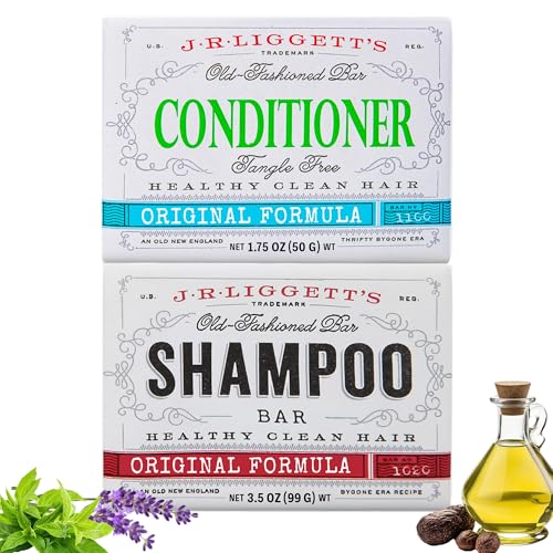 J.R.LIGGETT'S Original Formula Shampoo Bar and Conditioner Bar 2-Pack, All-Natural, Plant-Based Solid Hair Care Set, Sulfate-Free, 3.5 oz Shampoo