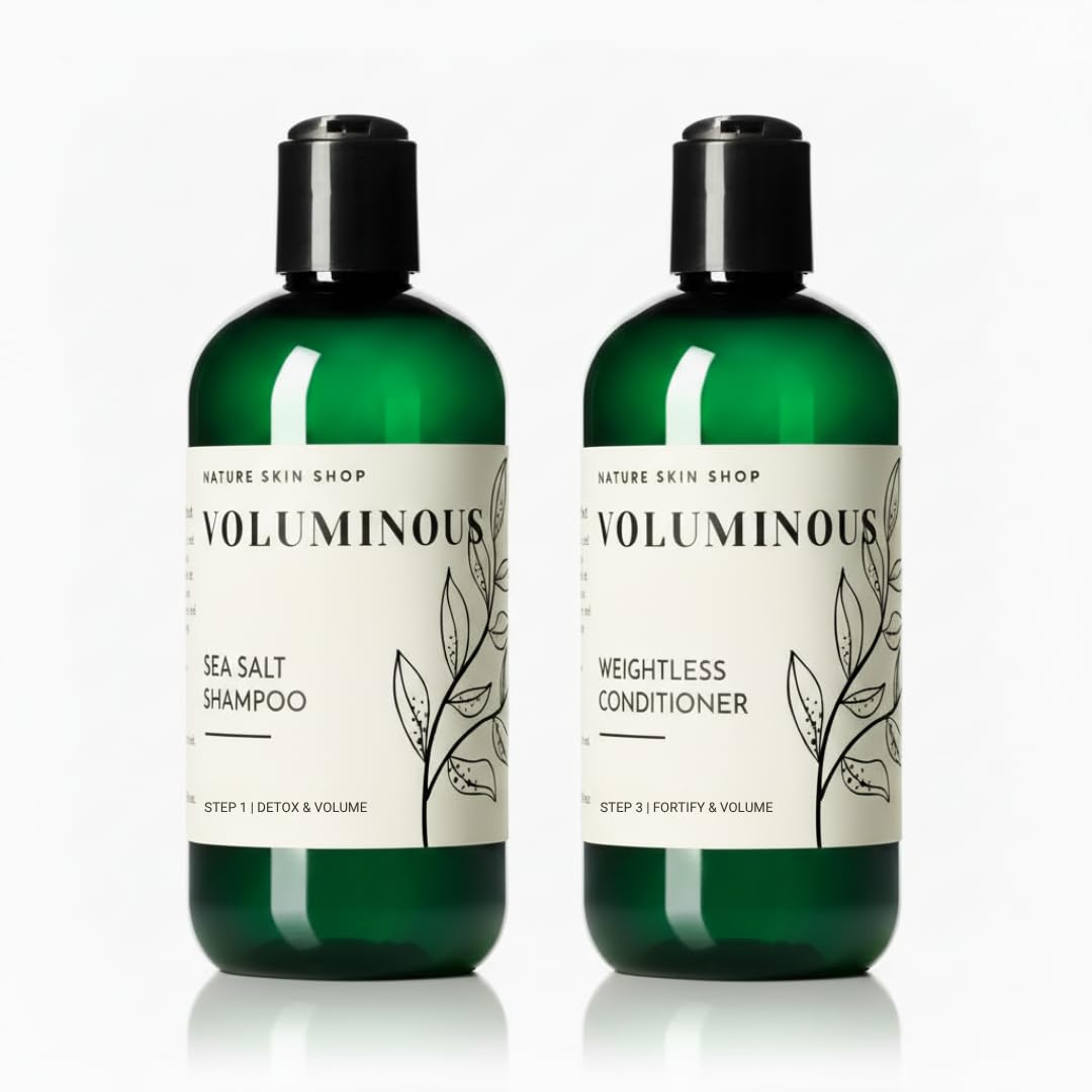 Nature Skin Shop Voluminous Sea Salt Shampoo and Conditioner Set, Clarifying for Soft or Hard Water, Removes Buildup from Fine, Oily & Flat Hair