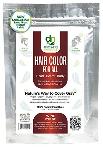 Wine Dark Red Henna Hair Color For All Kit | 100% All Natural Hair Dye & Beard Dye Powder Kit Organic, Herbal & Vegan Chemical & Cruelty Free