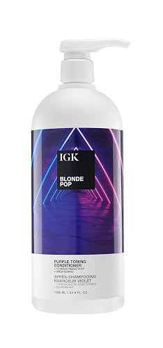 IGK BLONDE POP Purple Toning Conditioner | Hydrates, Brightens + Neutralizes Brass for Blonde & Highlighted Hair | Vegan + Cruelty Free | 33.8oz