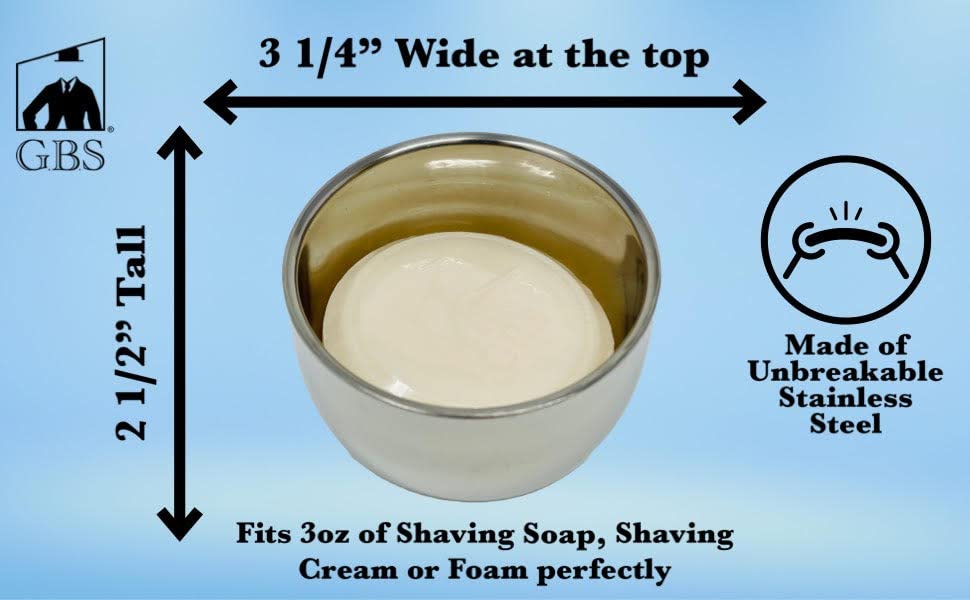 G.B.S Men's Shaving Kit 3 pc Stainless Steel Bowl Shaving Soap and Synthetic Shaving Brush Durable Makes a Gift Holiday Beauty and Personal Care G.B.S
