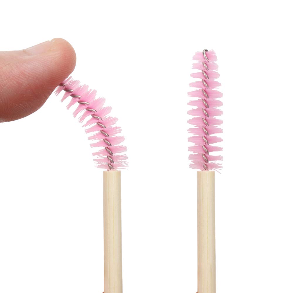 Mekupeu Mekupeu 100 Pcs Disposable Mascara Wands Bamboo Spoolies Brush for Eyelash Extensions Spoolie Eyelash Lash Wand Applicator Makeup Kits, Pink