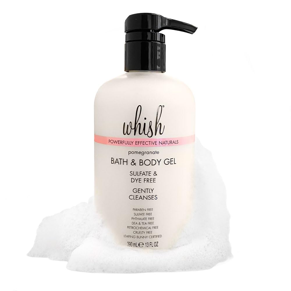 Whish Beauty Pomegranate Body Wash - Moisturizing Bath & Body Gel for Women - Gentle on Sensitive Skin with Shea Butter & Aloe - Sulfate & Paraben