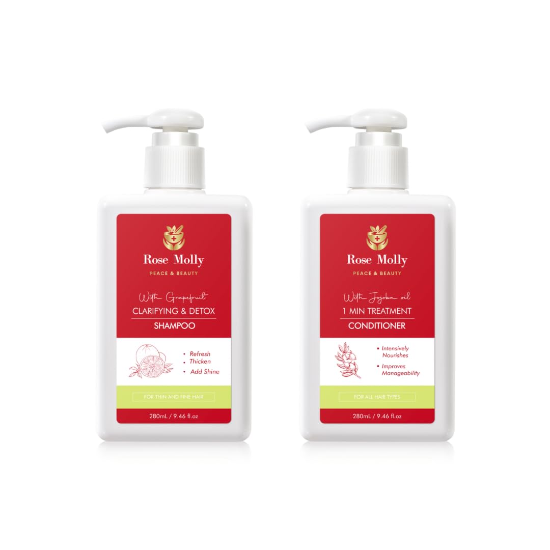Rose Molly White Grapefruit Clarifying & Detox Shampoo, 1 Min Treatment Conditioner Set, 9.46 fl oz