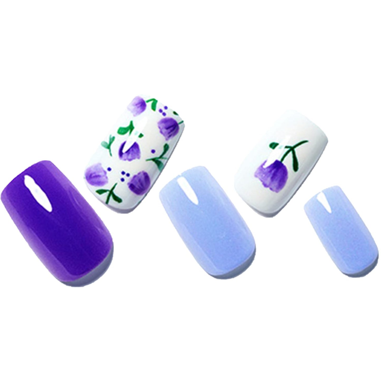 GLAMERMAID Dark Purple Press on Nails Medium Square, Floral Blossom Deep Purple Gel False Nals, Tulip Glue on Nails Kit for Women, Natural Lavender