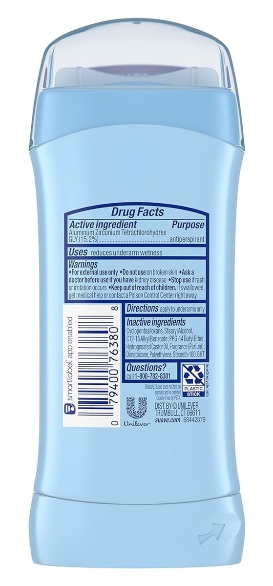 Suave 24 Hour Protection Powder Invisible Solid Anti-Perspirant Deodorant 2.6 oz (Pack of 6)