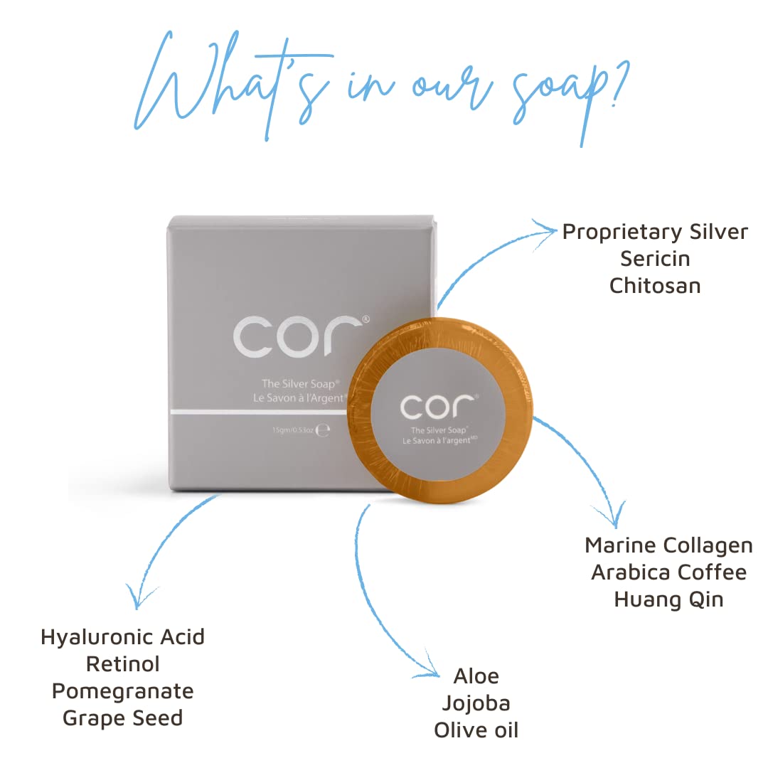 Cor Colloidal Silver Soap Bar, Simple Face Soap for Hydrating and Deep Cleansing Sensitive and Acne-Prone Skin, Natural Soap Bar with Colloidal Silver