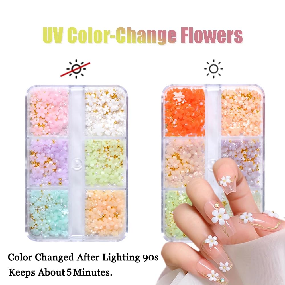 3D Flower Nail Charms, 2 Boxes 3D Acrylic Flower Nail Art Charms and Gems White Pink Mixed Cherry Blossom Spring Rhinestones Acrylic Nail Supplies