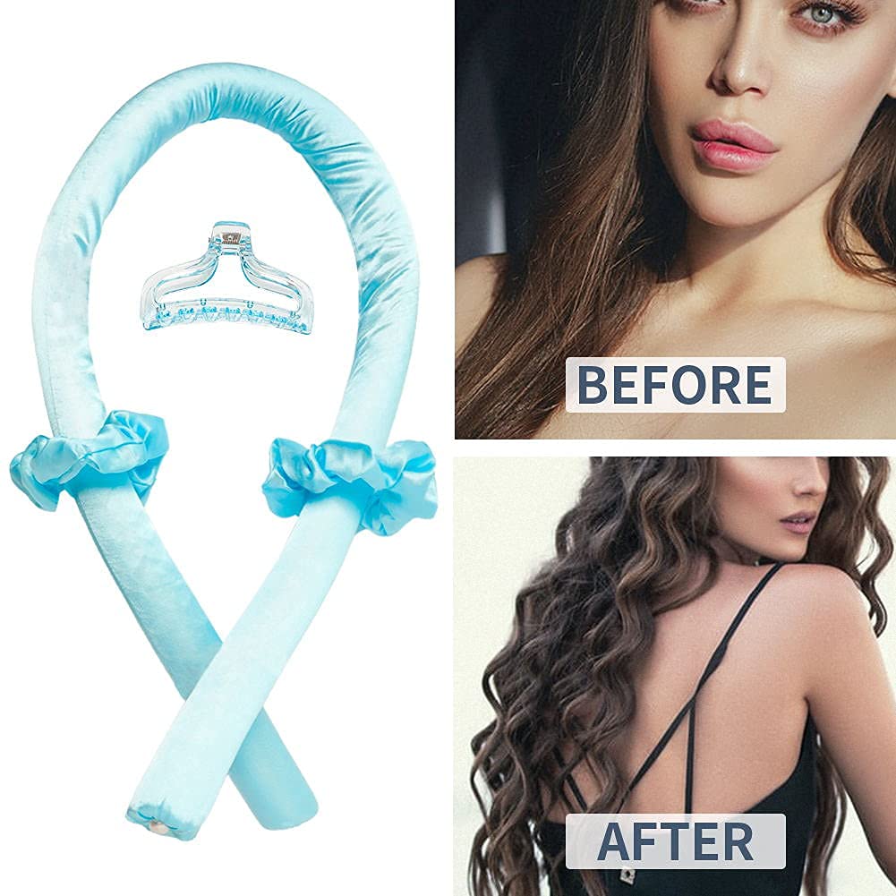 Heatless Curling Rod Headband No Heat Silk Ribbon Curling Rod Hair Roller Curls with Hair Claw Clip Lazy Natural Soft Wave DIY Hair Rollers Styling