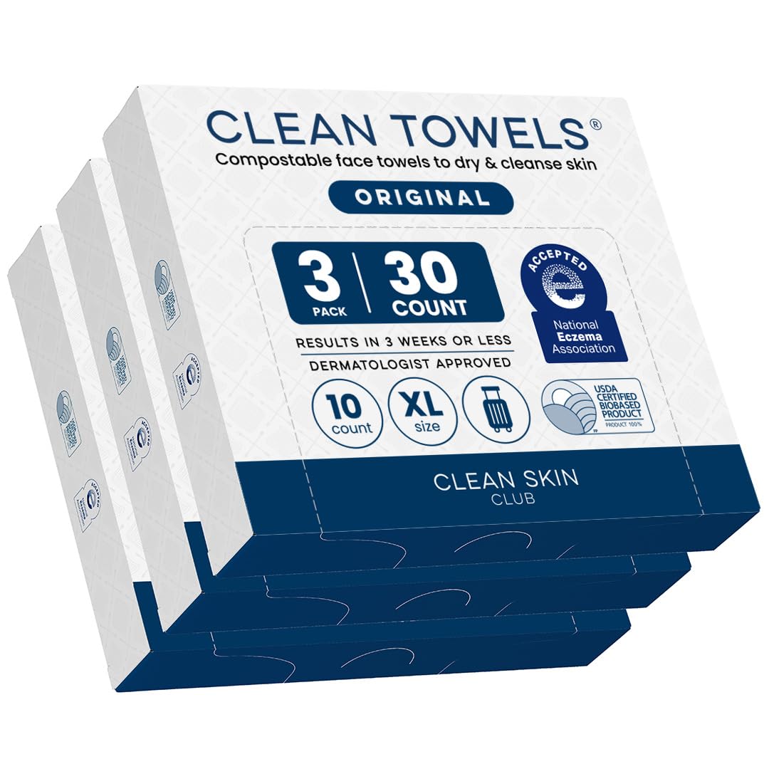Clean Skin Club Clean Towels XL®, Travel Pack 100% USDA Biobased Disposable Face Towel, Eczema Association Accepted,Dry Wipes, TSA-Approved Travel Beauty and Personal Care CLEAN SKIN CLUB