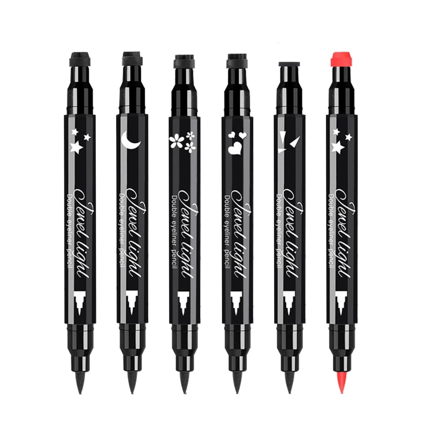 Pinkiou 6Pcs Eyeliner Stamp Pen Set, Long-lasting Eye Liner Pencil for Eye Makeup,Waterproof Double-Sided Liquid Eyeliner Stamp Pen Set