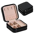 Rolin Roly PU Leather Jewelry Box Small Portable Travel Case with Zipper Black Organizer Display Storage Holder for Women Rings Earrings Necklaces…