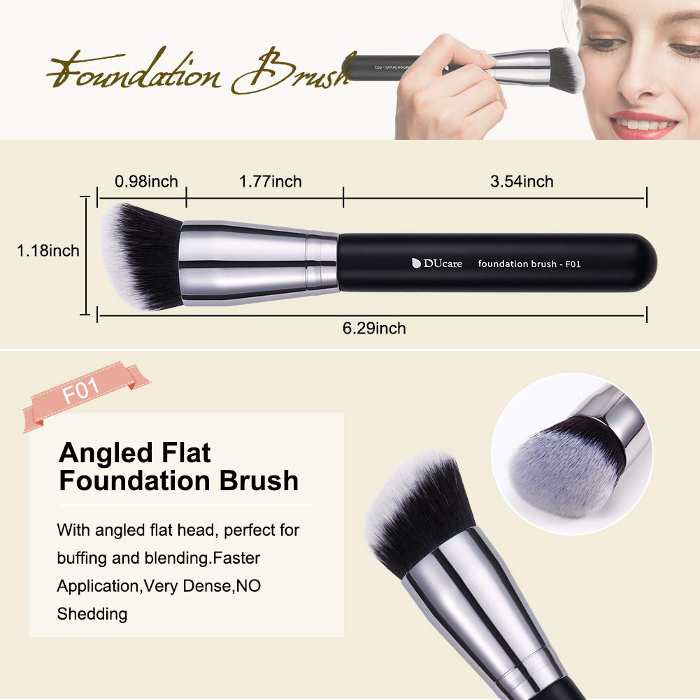 DUcare Makeup Brushes 3Pcs Foundation Contour Bronzer Brush,Concealer Brush,Blusher Powder Brush, Face Kabuki Travel Buffing Stippling Liquid Blending