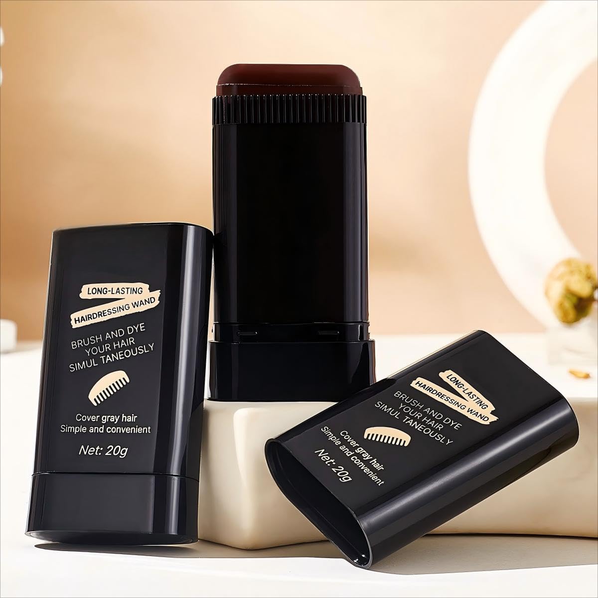 2-in-1 Hair Color Stick & Comb, Long-Lasting Waterproof Color,Sweat-Proof, Quick Root Touch-Up, Coloring Tool - For Women & Men (Brownish Black-2PCS)