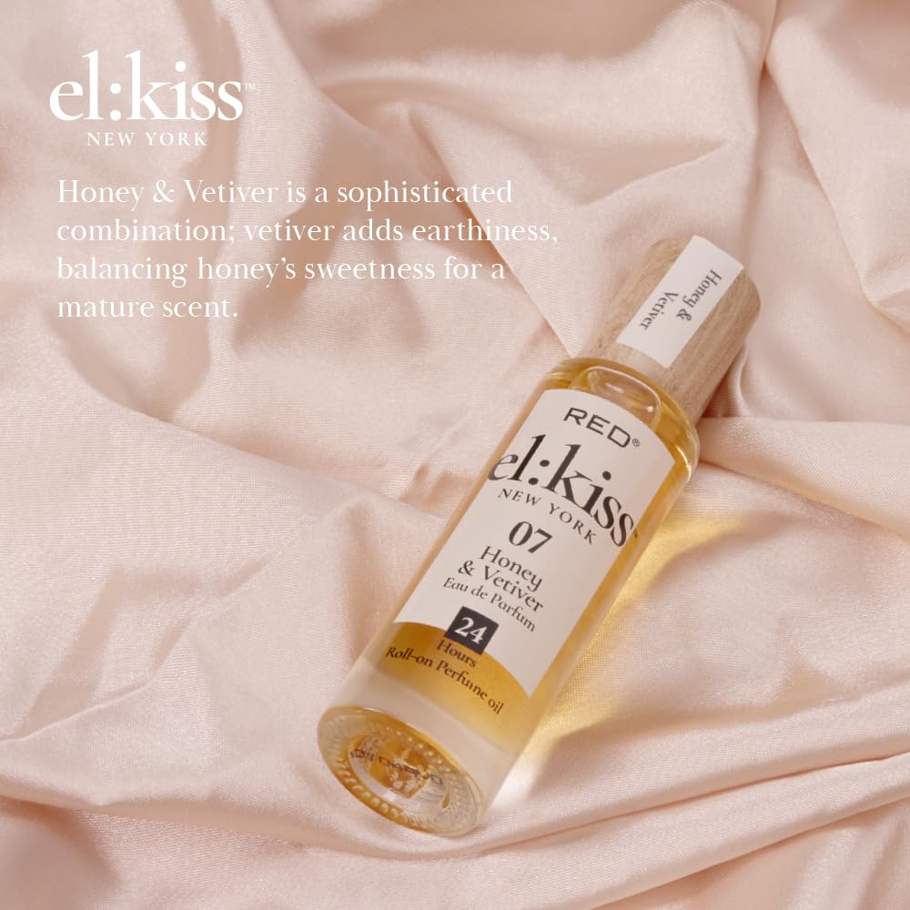 EL:KISS Roll On Perfume, Honey & Vetiver Eau de Parfum 12mL (.40 Fl Oz), Hydrating & Long-Lasting, Alcohol-Free & Mineral Oil-Free, Infused Beauty & Personal Care EL:KISS