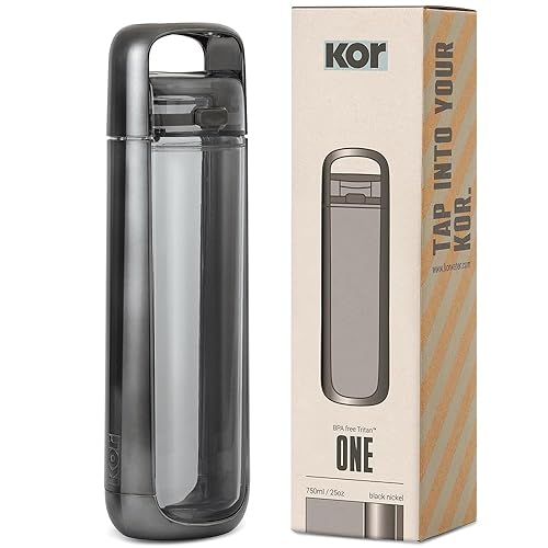 KOR ONE Black Nickel | BPA Free Clear Reusable Water Bottle I 750ML I 25 Oz