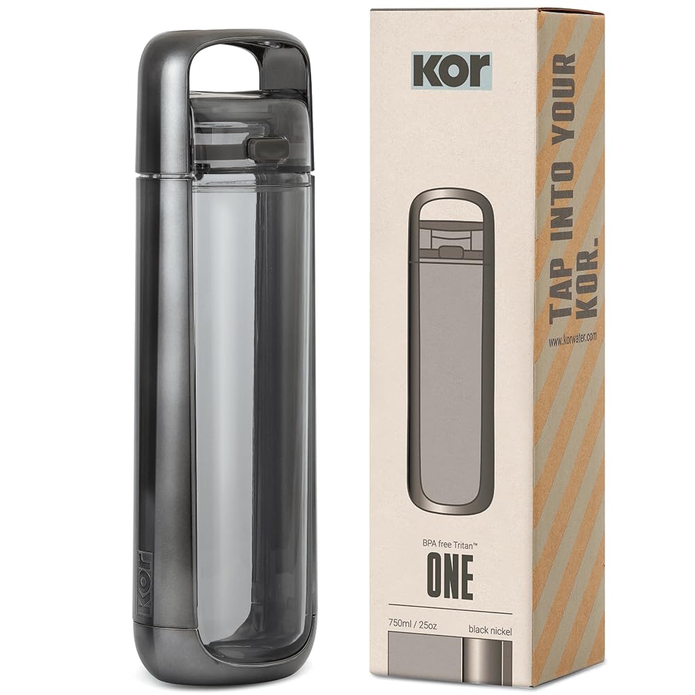 KOR ONE Black Nickel | BPA Free Clear Reusable Water Bottle I 750ML I 25 Oz