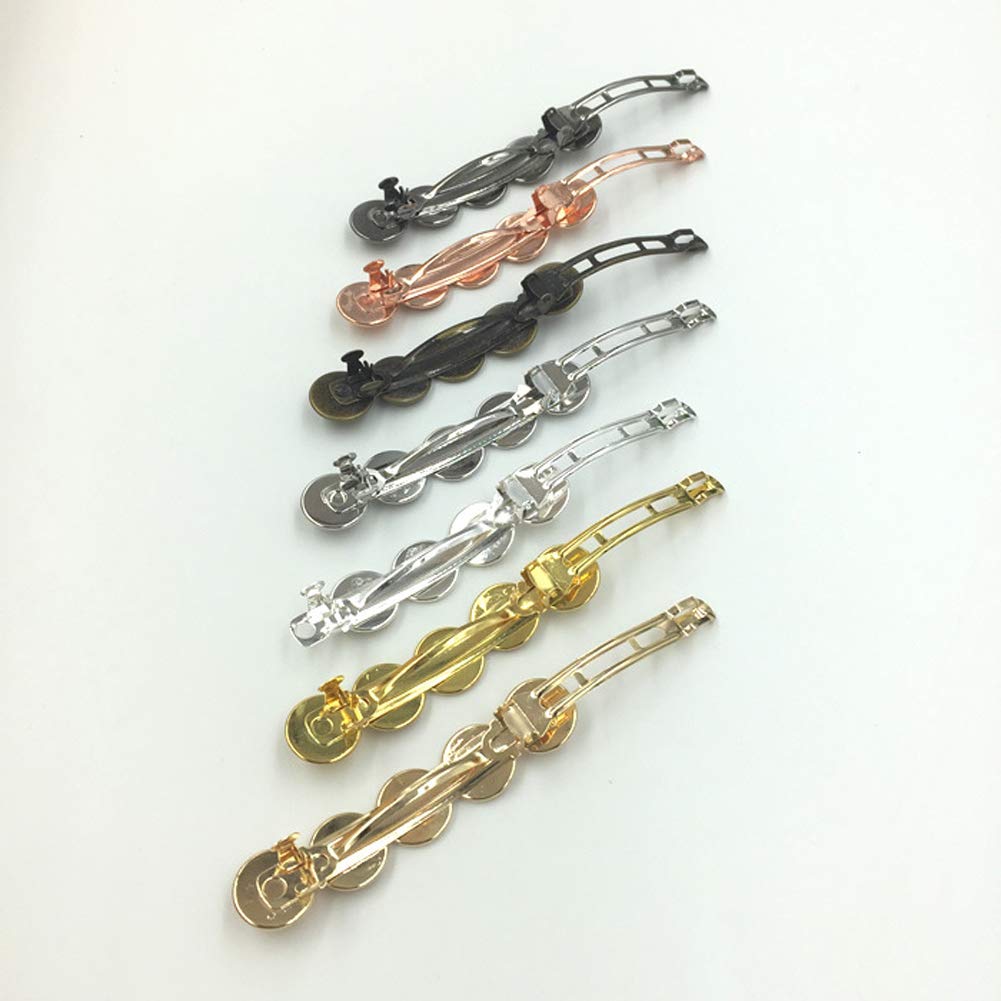 10 Pieces Metal Hair Clips with Round Tray Bases Fit 12mm Hair Clip Cabochon Settings, Silver Barrettes with Blank Trays for DIY Hair Accessories