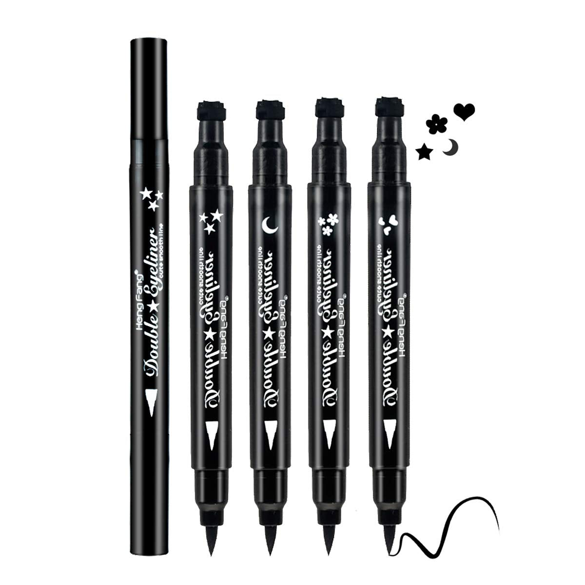 LAMUSELAND Eyeliner Stamp Wingliner, Waterproof Smudge-proof Liquid Eye Liner Gel Pen Set, Long Lasting Heart Black Thin Double Ended Pencil Makeup