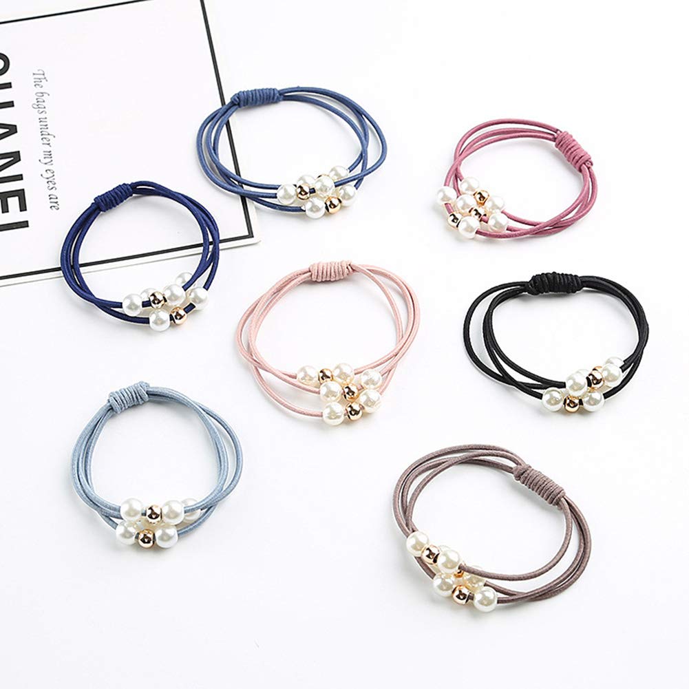 20 Pcs Korean Hair Accessories for Girls - Multi Layer Hair Rings with Pearls, Elastic Ties, and Rope Hairbands