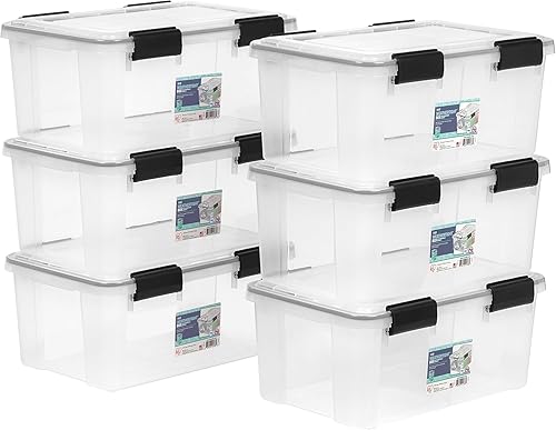 IRIS USA WeatherPro 19 Qt Storage Bins with Lids, 6 Pack, BPA-Free Plastic Gasket Box with Tight Latch and Seal, Stackable Nestable Tote Tub…