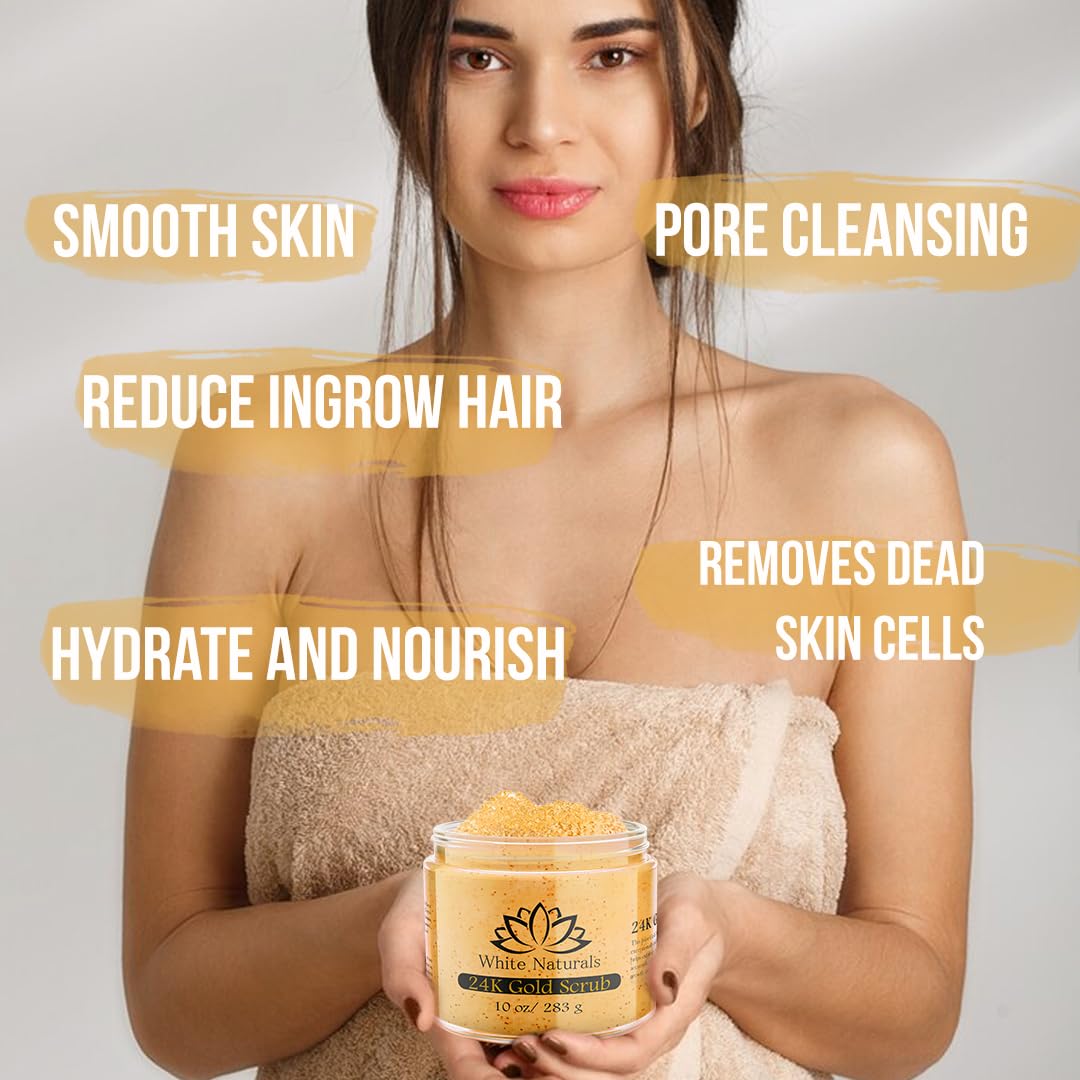 24K Gold Body Scrub, Natural Exfoliating Face Sugar Scrub With Anti-Aging Properties, Pure Skin Moisturizer, Reduce Wrinkles Deep Pore Cleansing