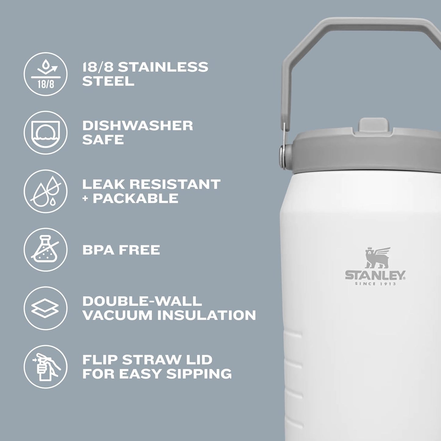 STANLEY IceFlow 2.0 Flip Straw Jug with Handle 64 oz | Twist On Lid and Flip Up Straw | Leakproof for Travel and Sports | Insulated Stainless Steel…