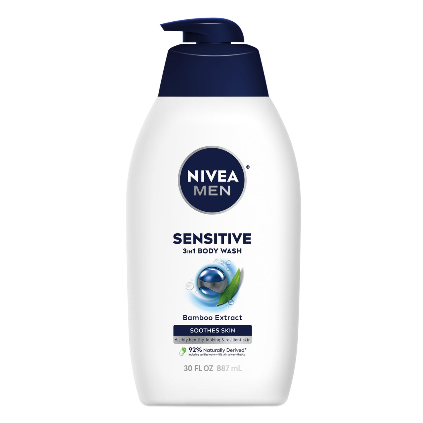 NIVEA MEN Sensitive Body Wash with Bamboo Extract, Moisturizing Body Wash for Sensitive Skin, Soap Free Shower Gel for Men with No Drying Alcohol, 30