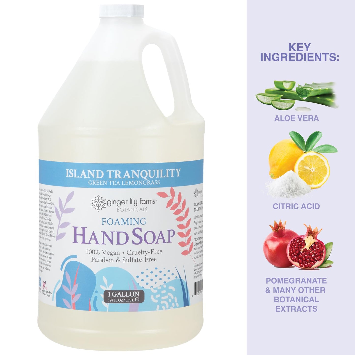 Ginger Lily Farms Botanicals All-Purpose Foaming Hand Soap Refill, Island Tranquility, 100% Vegan & Cruelty-Free, Green Tea Lemongrass Scent, 1 Gallon