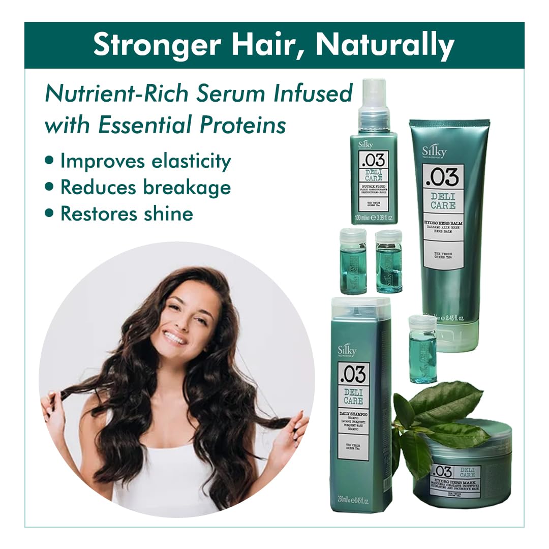 SILKY Technobasic .03 Deli Hair Care Set for All Hairs - 4-In-1 Kit with Hair Growth Oil, Hydrating Hair Balm & Shampoo for Stronger Strands - Hair