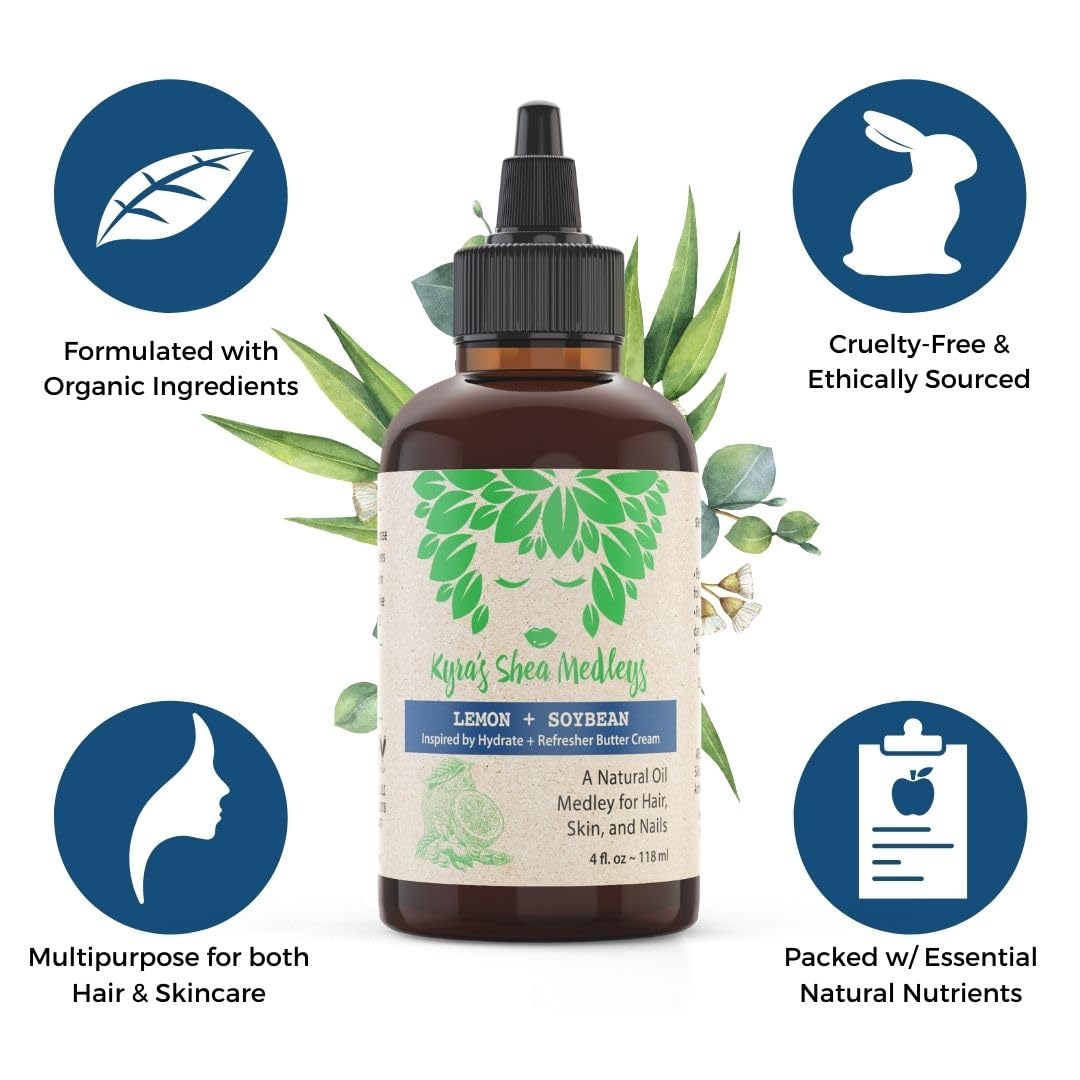 Multiuse Lemon + Soybean Oil Medley for Face, Body, and Hair - Natural Soya Bean Oil, Shea Nut Oil, Lemon Essential Oil, and Vitamin E - Seals in