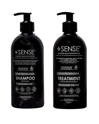 SENSE AWAKEN YOUR CONSCIENCE Nanotech Plex Repair Shampoo & Conditioner Set - Bond Restoration with Hyaluronic Acid, Coconut, Ginger & Q10 - 2 x 500